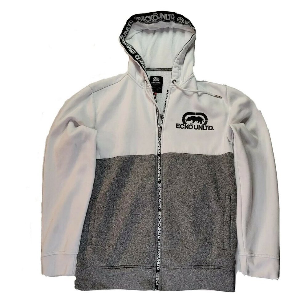 Ecko Unltd Hoodie Rhino Logo Mens Med Black and White Full Zip
